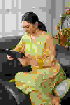 Lime Yellow Rayon Printed Straight Kurta Set image number 6