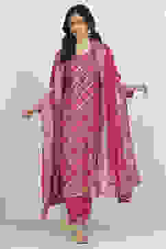Pink Art Silk Woven Unstitched Suit Set image number 1