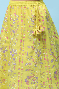 Lime Yellow Poly Chanderi Floral Lehenga Set image number 2