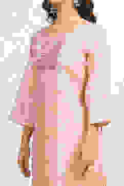 Peach Tussar Silk Blend Printed Unstitched Suit Set image number 2