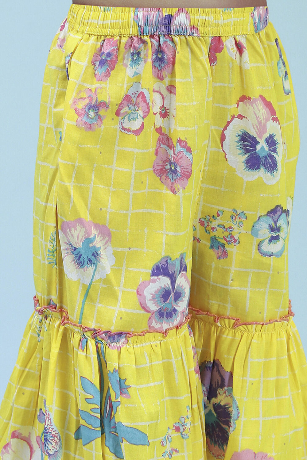Yellow Cotton Peplum Gathered Suit Set image number 2