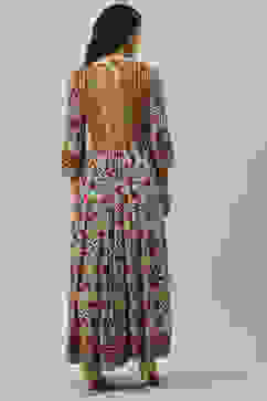 Ecru Rayon Flared Printed Dress image number 4