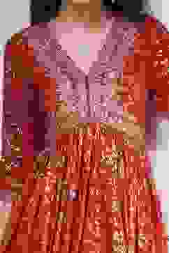 Red Cotton Foil Printed Anarkali Suit Set image number 1