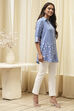 Blue Printed High-Low Short Kurta image number 4