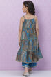 Blue Cotton Flared Printed Kurta Pant Set image number 5
