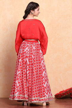 Red Polyester Lehenga Set image number 5