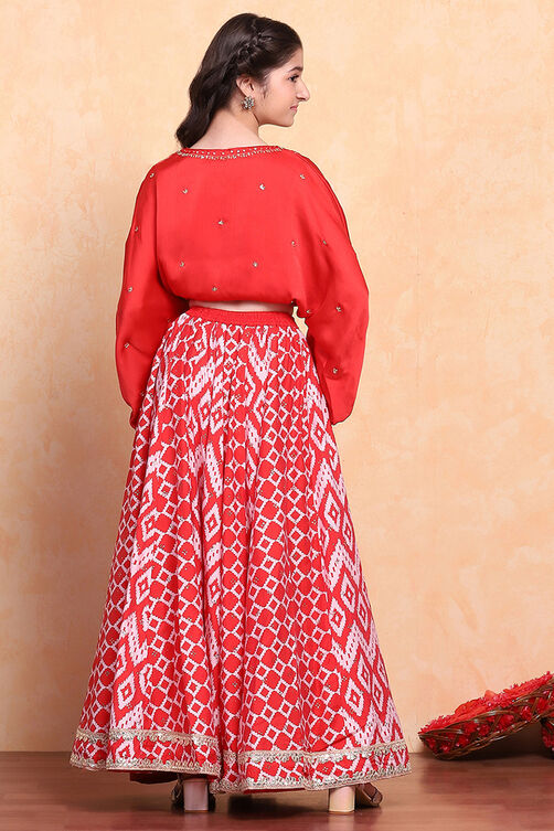 Red Polyester Lehenga Set image number 5