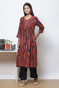 Rust LIVA Flared Printed Kurta Dress image number 2