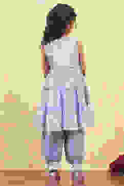 Purple Cotton Tiered Printed Kurta Salwar Set image number 4