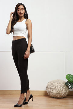 Black Cotton Slim Solid Pants image number 0