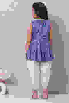 Blue Viscose Flared Kurta Dhoti Salwar Suit Set image number 4