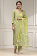 Green Cotton Digital Print Unstitched Suit Set image number 1
