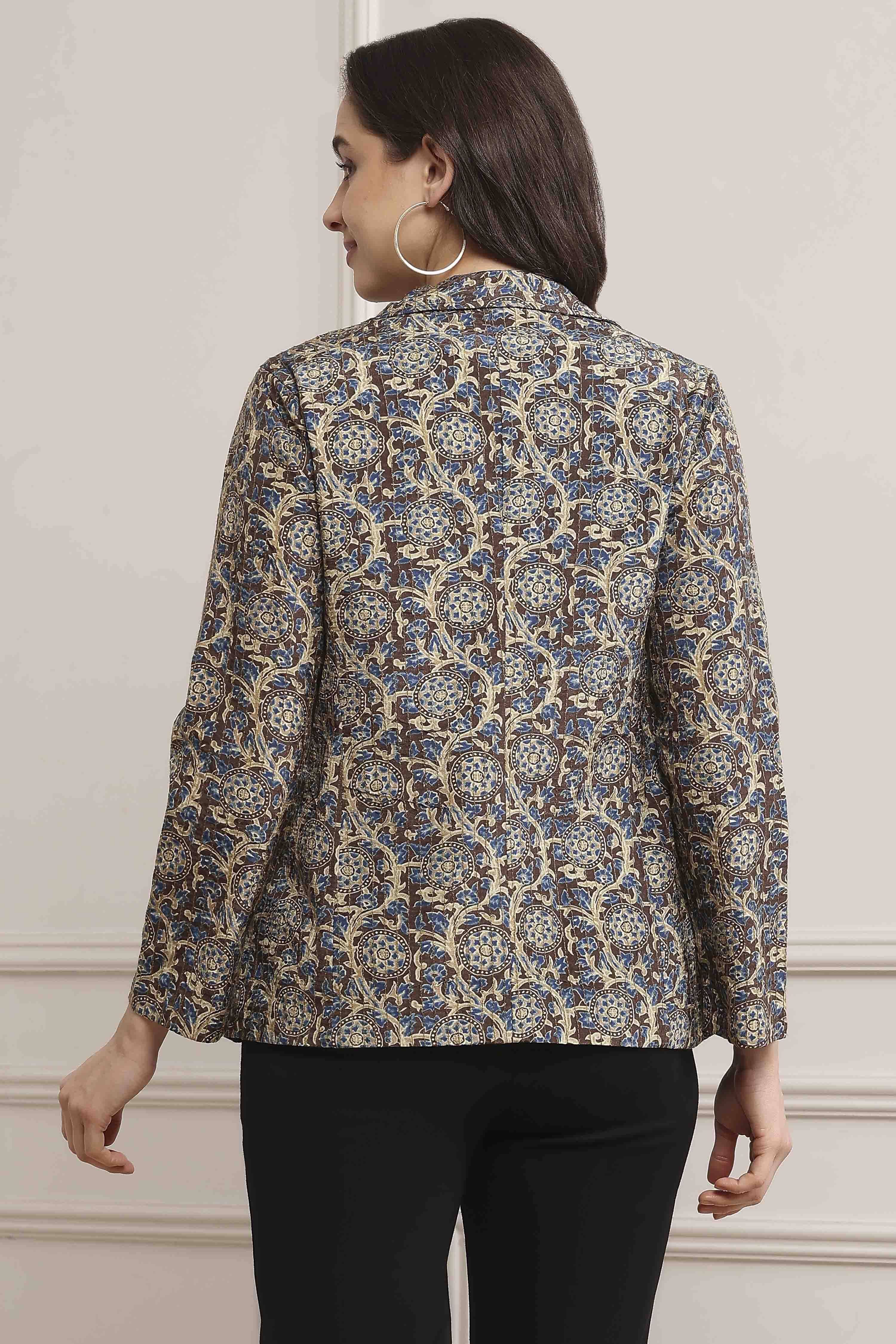 Brown Viscose Straight Printed Jacket image number 3