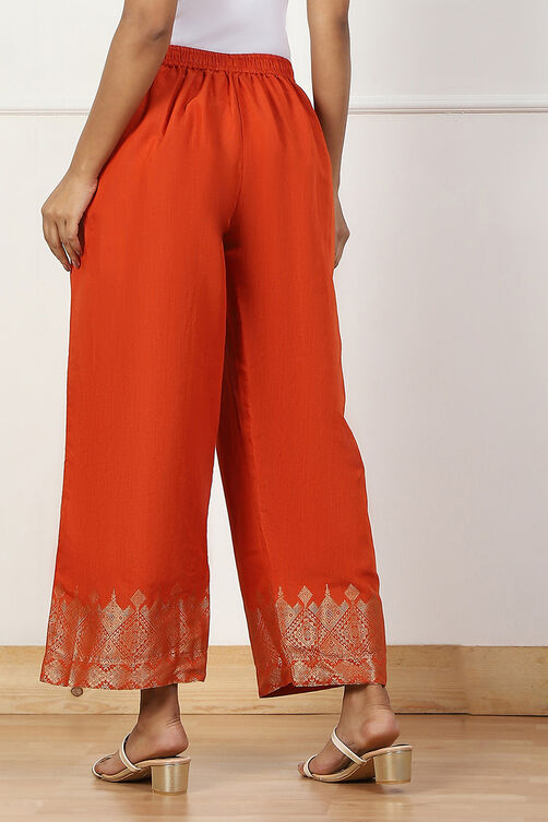 Blue Jacquard Solid Straight Palazzo Pants image number 5
