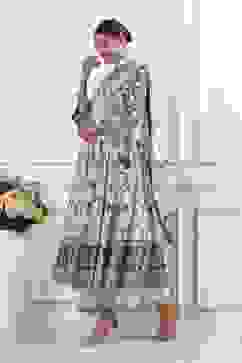 Indigo and Off-White Cotton Angrakha Anarkali Suit Set image number 3