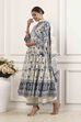 Indigo and Off-White Cotton Angrakha Anarkali Suit Set image number 3