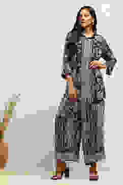 Black Viscose Rayon Straight Printed Kurta Pants Set image number 0