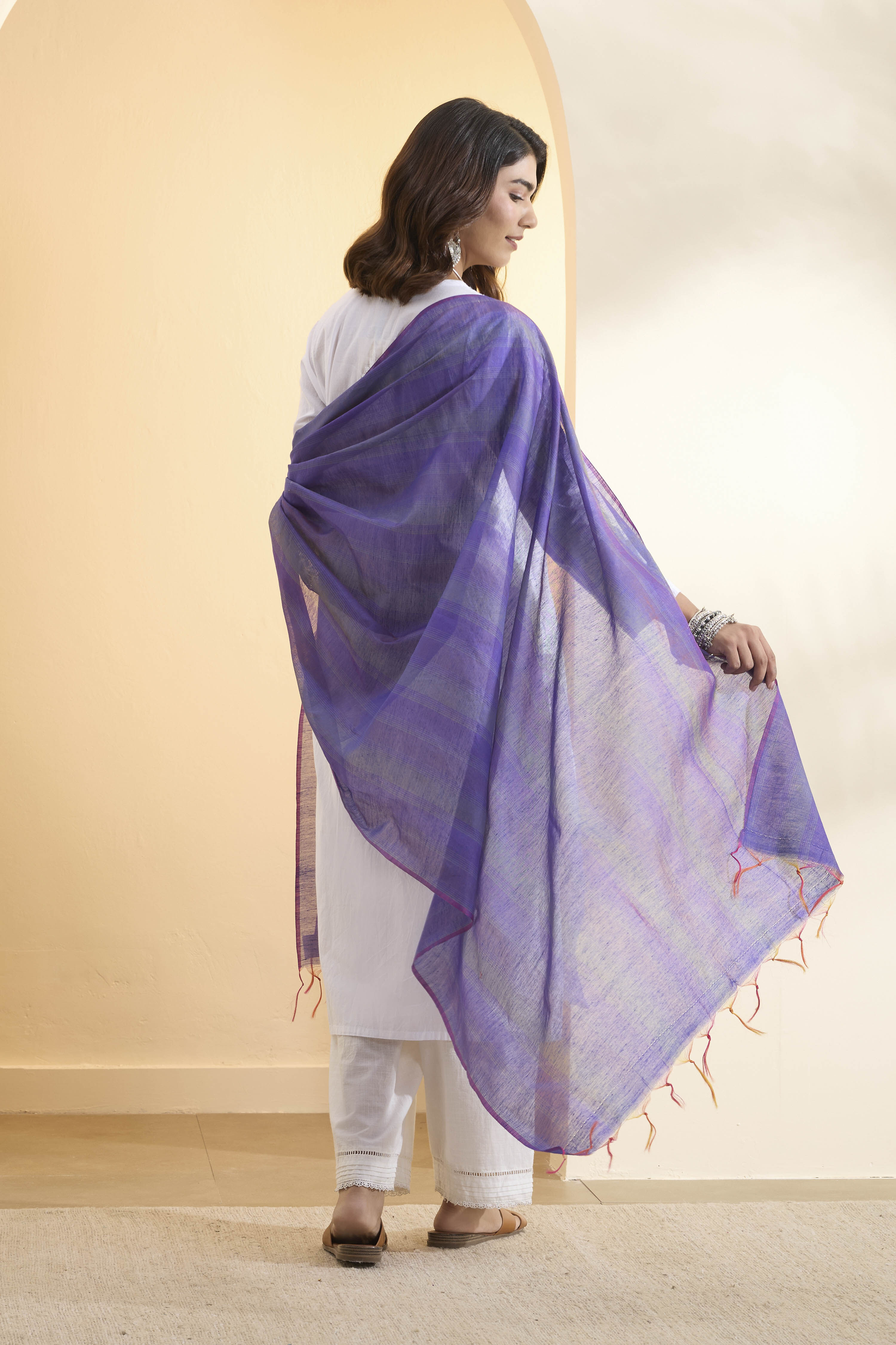 Purple Poly Loom Solid Dupatta image number 1