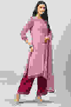 Pink Art Silk Straight Kurta Palazzo Suit Set image number 3