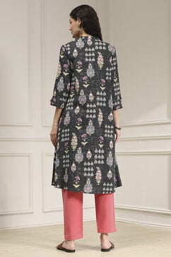 Black Cotton Printed A-Line Kurta image number 3
