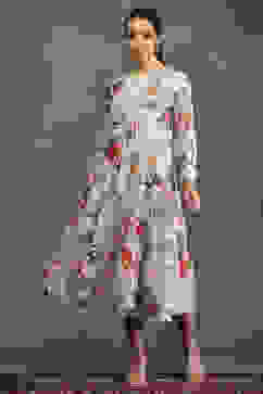 Rohit Bal Ivory Silk Chanderi Floral Front-Open Dress image number 5