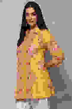 Yellow Cotton Straight Kurta image number 2