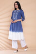 Indigo And White Cotton A-Line Kurta image number 2