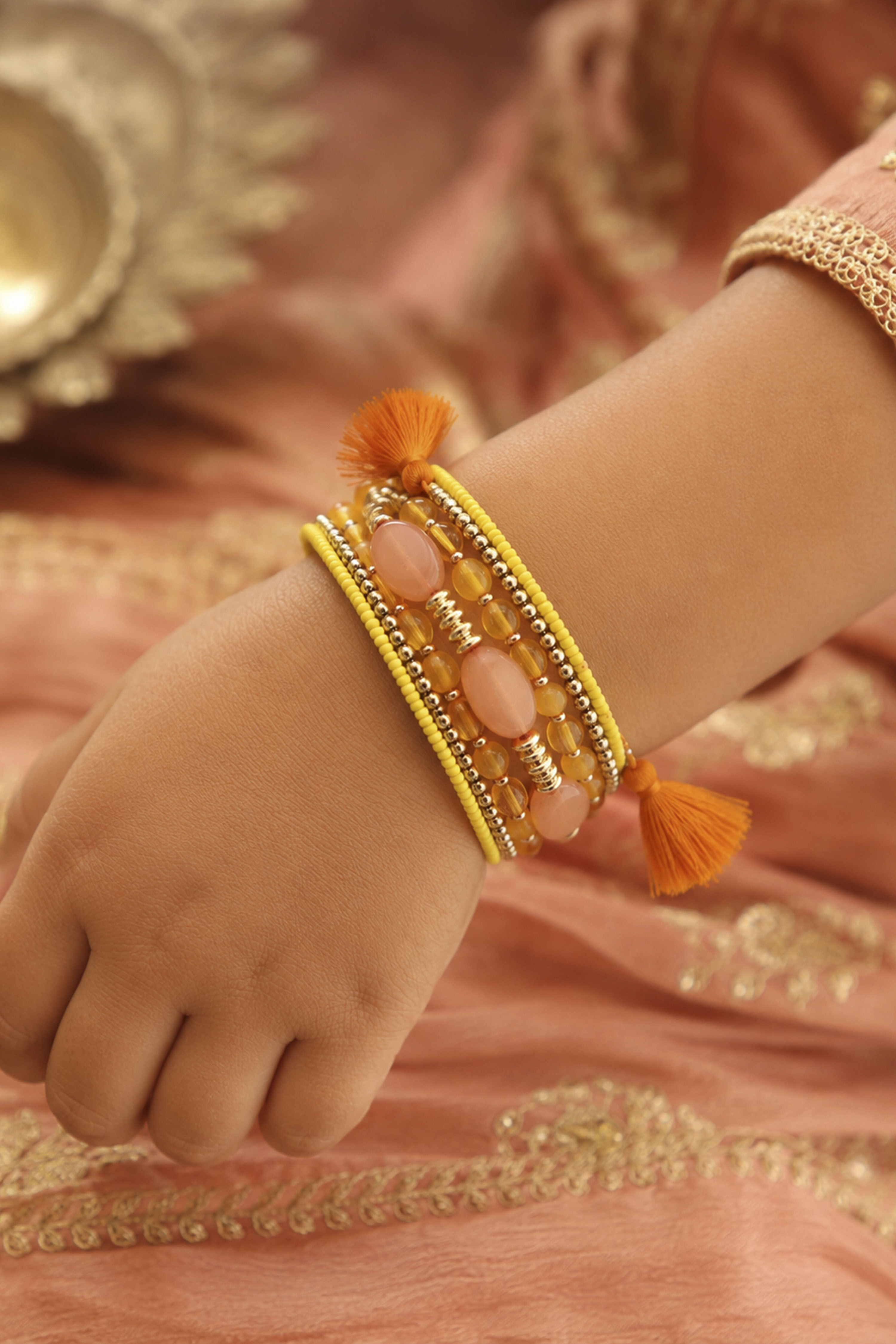 Yellow Beaded Plastic Wrap Around Bangle image number 3