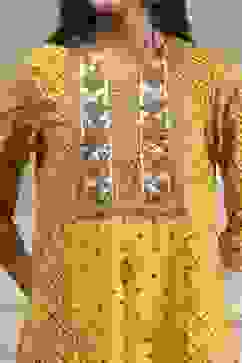 Yellow Cotton Printed A-Line Suit Set image number 1