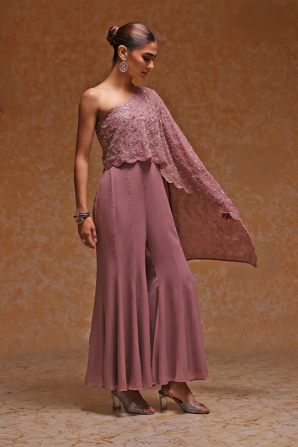 Rose Pink Georgette Heavy Beaded Embroidery Jumpsuit image number 4