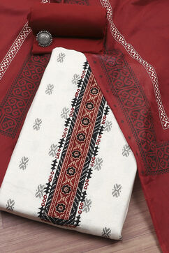 Off-White-Red Flex Hand Block Print Unstitched Suit Set image number 0