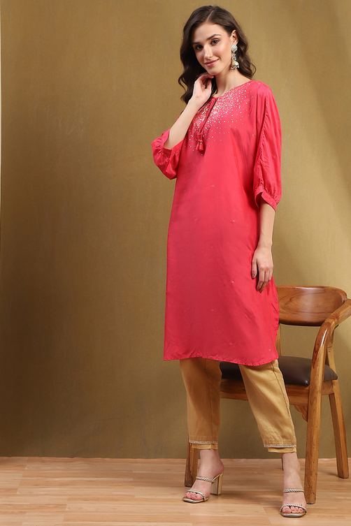 Pink Viscose Blend Straight Kurta image number 0