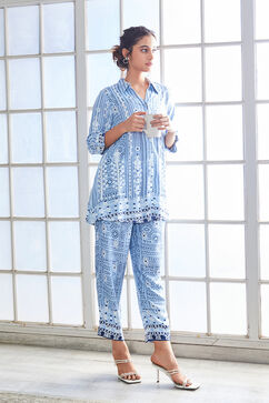 Blue Rayon Geometric Printed Straight Kurta Set image number 6