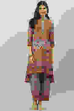 Beige Art Silk Asymmetric Co-ord Set Kurta Palazzo Suit Set image number 0