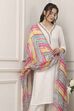White & Pink Yoke Design Straight Suit Set image number 7