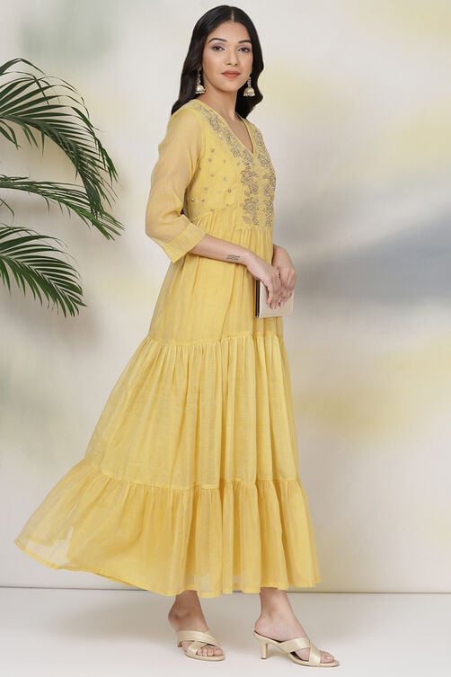 Mustard Poly Cotton Fusion Dress image number 4