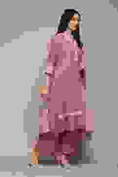 Pink Cotton Blend Straight Kurta Palazzo Suit Set image number 6