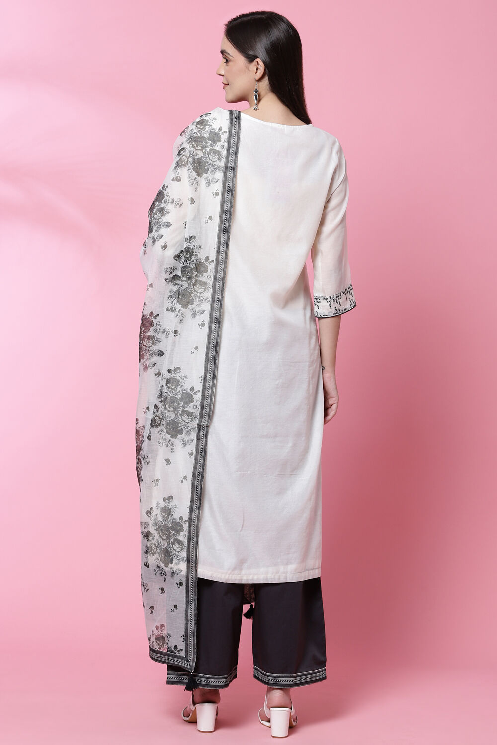 Ivory Black Cotton Straight Kurta Palazzo Suit Set image number 4