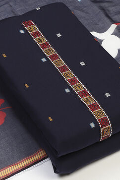 Navy Blue Cotton Unstitched Suit Set image number 6