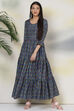 Blue Art Silk Flared Fusion Dress image number 3