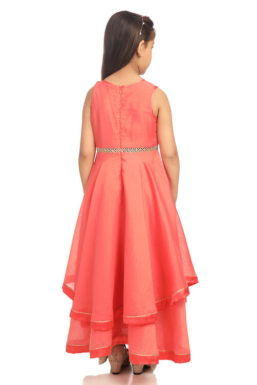 Coral Anarkali Art Silk Gown image number 4