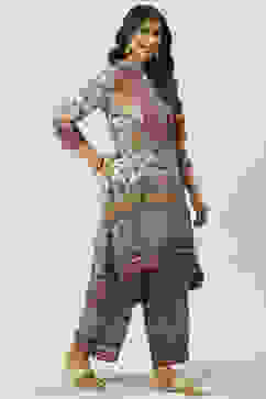 Blue Art Silk Asymmetric Kurta Palazzo Suit Set image number 5