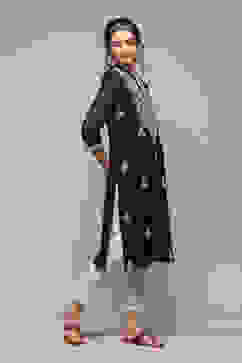 Black Polyester Straight Yarndyed Kurta image number 3