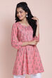 Dusky Pink Cotton Printed Short Kurti image number 3
