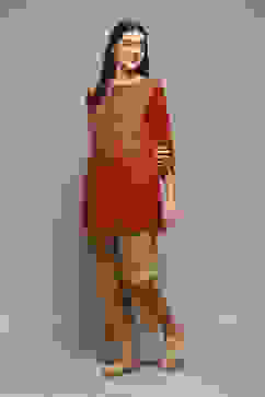 Antique Gold Polyester Slim Printed Pants image number 0