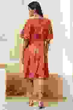 Orange Floral Printed Flared Dress image number 3