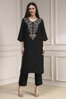Black Textured Straight Kurta Pants Set image number 6