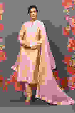 Rohit Bal Peach Cotton Blend Straight Kurta Suit Set image number 0