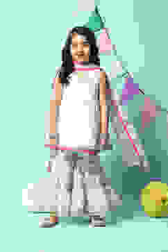 Off White Cotton Gathered Kurta Garara Suit Set image number 0