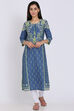 Indigo Cotton Straight Printed Kurta image number 0